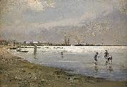 Hugo Salmson Trelleborgs hamn oil painting